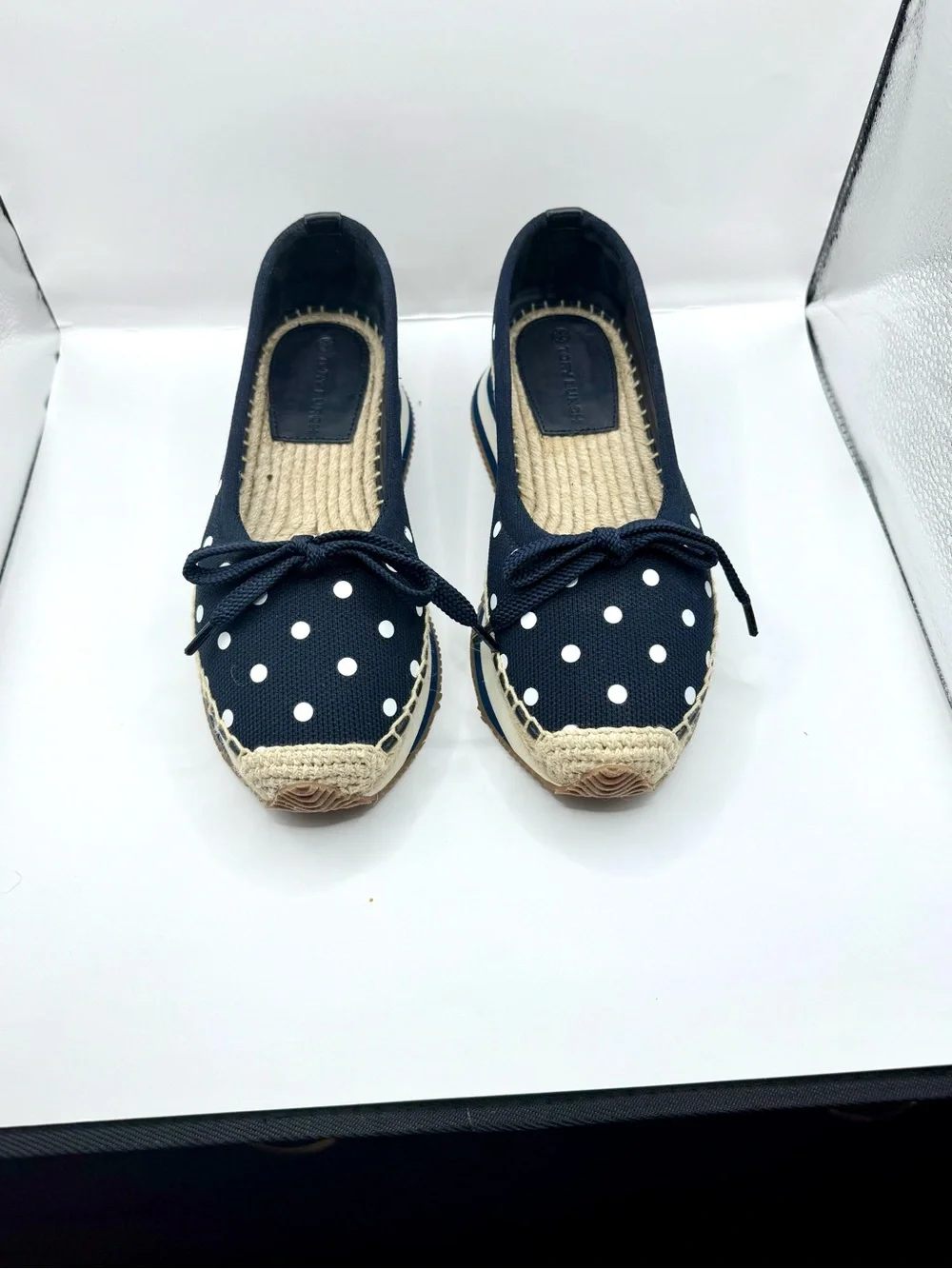Tory Burch Navy Polka Dot Espadrille Sneakers